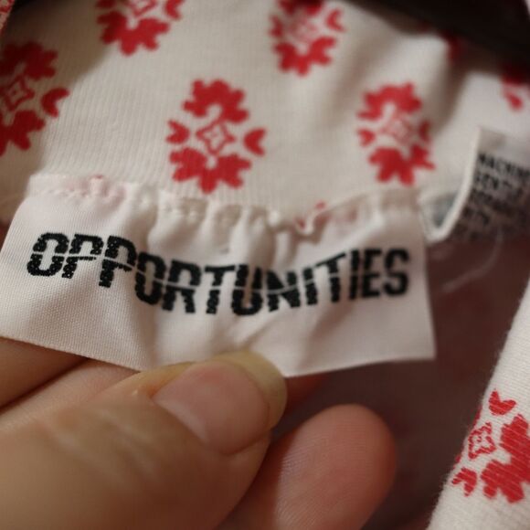 Opportunities Vintage 90s Red White Floral Turtleneck Long Sleeve Top Medium - Picture 9 of 11